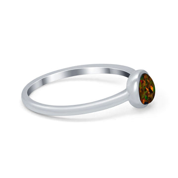 Petite Dainty Ring Solitaire Round Lab Created Black Opal 925 Sterling Silver